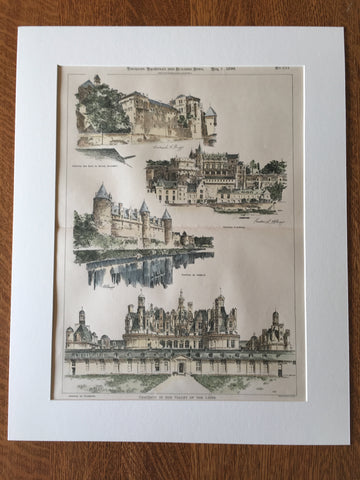 Chateaux in the Loire Valley, France, 1899, Original, Hand Colored -