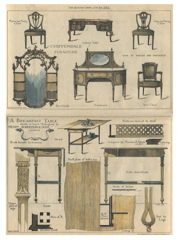 Chippendale Furniture, 1883, Manfield & Wright, Robertson & Sons, Hand Colored, Original, DIGITAL DOWNLOAD