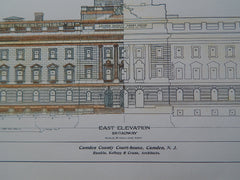 Camden County Court-House, Camden, NJ 1904, Original Plan. Hand-colored. Rankin, Kellogg, Crane.