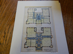 Design, City Hall, Jersey City, NJ 1893. Original Plan. Hand Colored. Detwiller, Melendy, and Roberts.