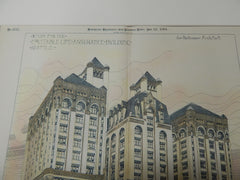 Equitable Assurance Building, Seattle, WA 1891. Original Plan. Hand-colored. John Parkinson.