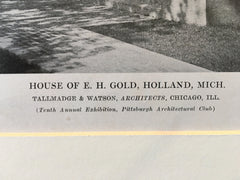 E.H. Gold House, Holland, MI, 1916, Lithograph.  Tallmadge & Watson