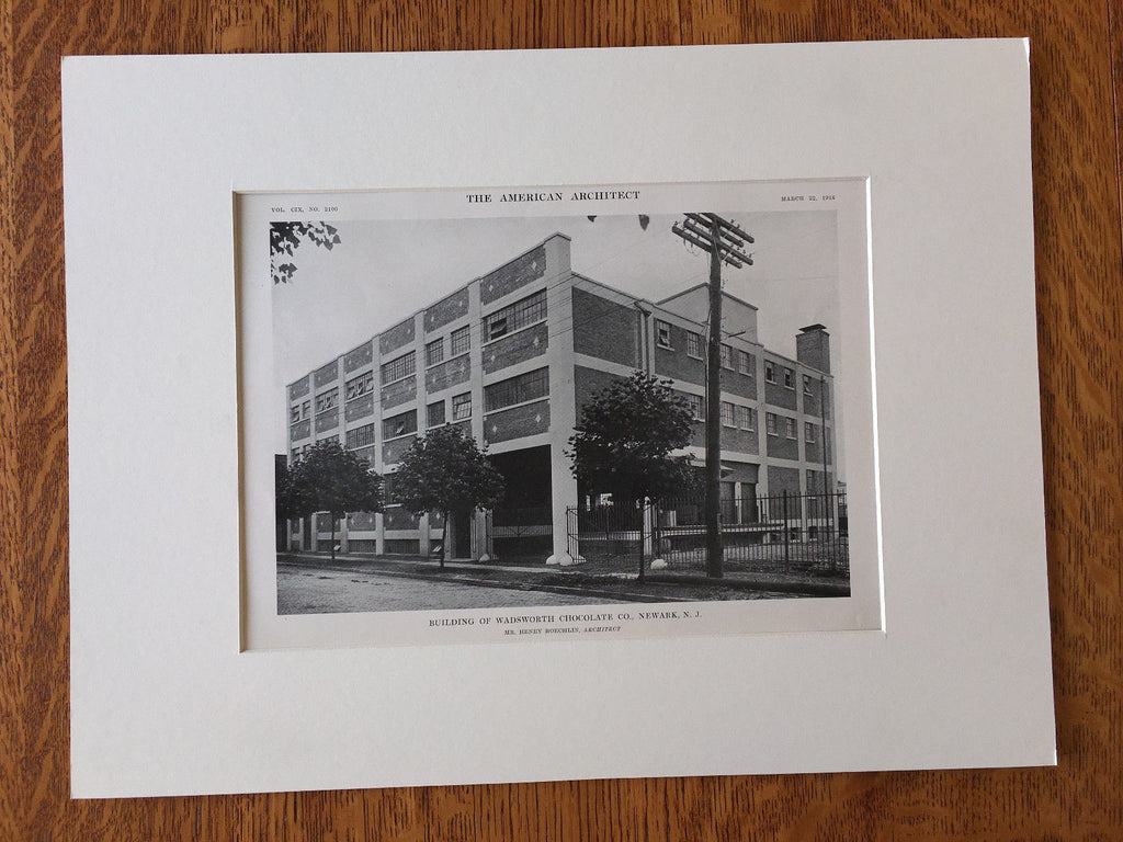 Wadsworth Chocolate Co., Newark, NJ, Arch., 1916, Lithograph. Henry Boechlin