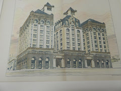 Equitable Assurance Building, Seattle, WA 1891. Original Plan. Hand-colored. John Parkinson.