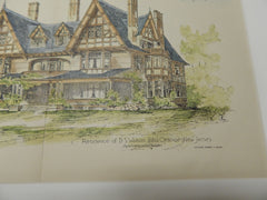 D. S. Walton Residence, East Orange, NJ 1892. Original Plan. Hand-colored. Lamb & Rich.