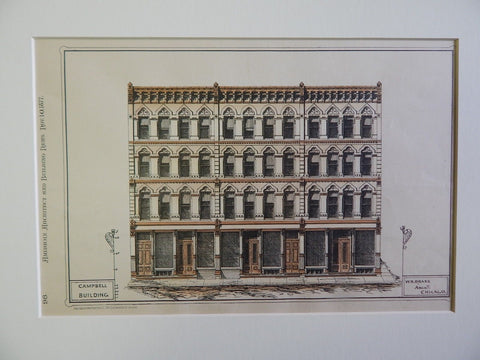 Campbell Building, Chicago, IL, 1877, Original Plan. Hand Colored. W.H. Drake.