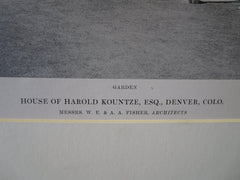 Harold Kountze House, Garden, Denver, CO, 1916, Lithograph. W.E. & A.A. Fisher
