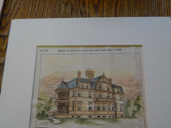 Adams Nervine Asylum, Jamaica Plain, MA 1879, Original Plan. Hand-colored. Cabot & Chandler.