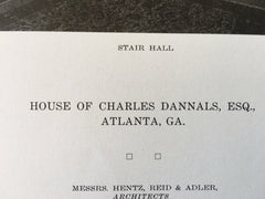 Stair Hall, House of Charles Dannals, Atlanta, GA, Hentz, 1916, Lithograph. Reid & Adler