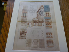 Cathedral of All Saints Design, Albany, NY, 1883. Original Plan. Hand-colored. H.H. Richardson.