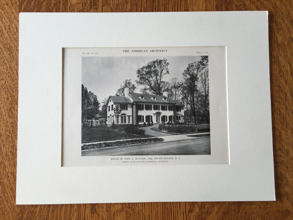 John McElroy House, South Orange, NJ, 1916, Lithograph. Davis/McGrath/Kiessling