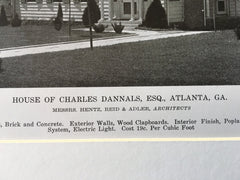 Exterior, House of Charles Dannals, Atlanta, GA, Hentz, 1916, Lithograph. Reid & Adler