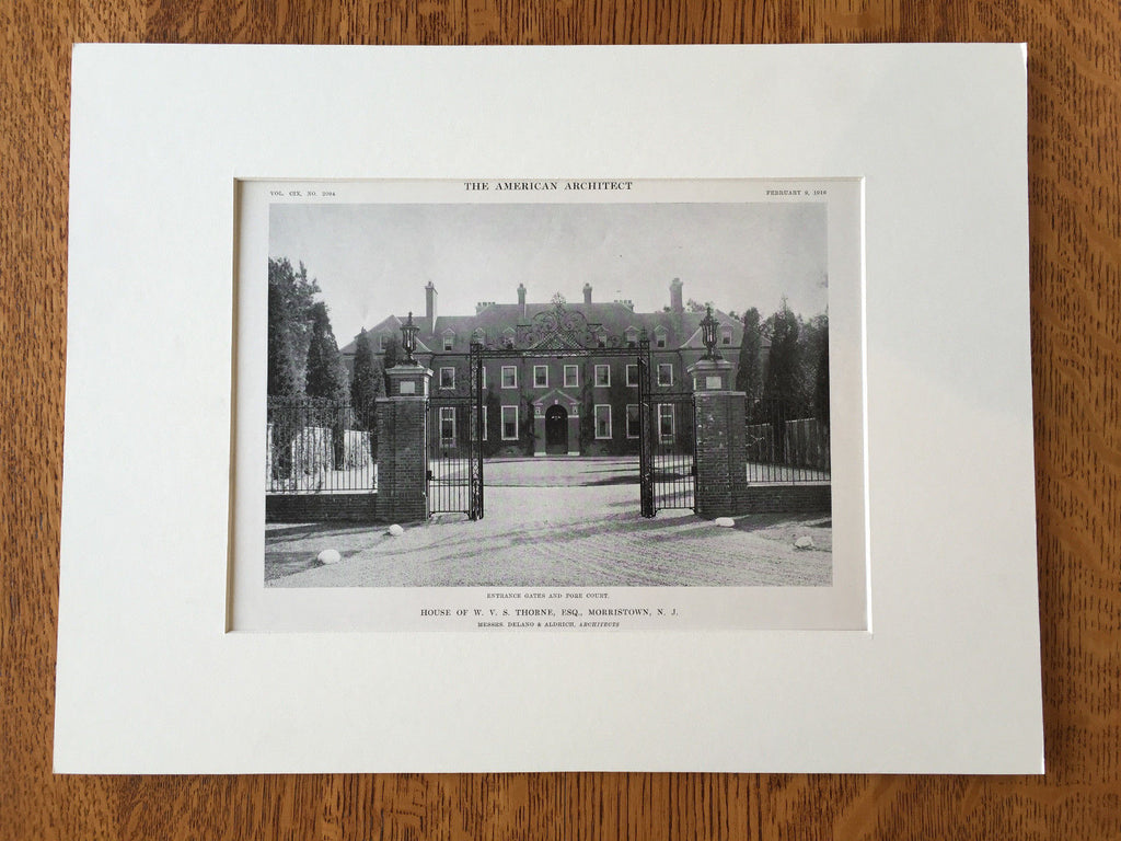 W.V.S. Thorne, Esq. House, Morristown, NJ, 1916, Lithograph. Delano & Aldrich