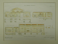 Interior Sections, Fort Garry Station, Winnipeg, Manitoba, Canada, 1909, Original Plan. Warren & Wetmore.