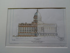 Camden County Court-House, Camden, NJ 1904, Original Plan. Hand-colored. Rankin, Kellogg, Crane.