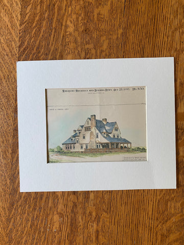House at Norfolk, CT, 1893, Stephenson & Greene, Hand Colored Original -