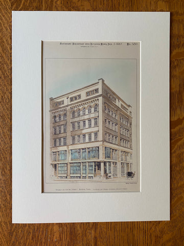 Stores on South St, Boston, MA, 1887, Chamberlain Whidden, Hand Colored Original -