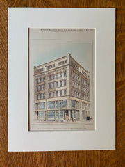 Stores on South St, Boston, MA, 1887, Chamberlain Whidden, Hand Colored Original -