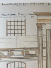 Kings Chapel, Details, Boston, MA, 1886, Hand Colored Original -