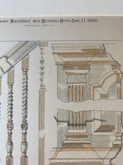 Kings Chapel, Pulpit Details, Boston, MA, 1886, Hand Colored Originall -