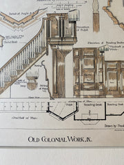 Trinity Church, Pulpit Details, Newport, RI, 1886, Hand Colored Original -