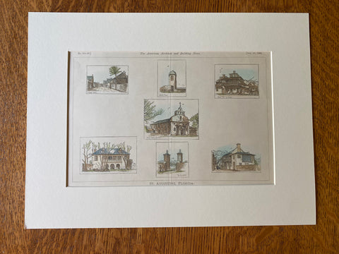 St Augustine, Florida, Sketches by A W Cobb, 1886, Hand Colored Original -