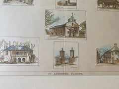 St Augustine, Florida, Sketches by A W Cobb, 1886, Hand Colored Original -