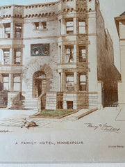 Family Hotel, Minneapolis, MN, 1889, Harry M Jones, Hand Colored Original -