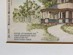 House at Bangor, ME, 1893, Cook Hapgood & Co, Original Hand Colored -