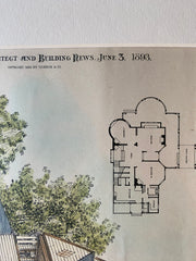 House at Bangor, ME, 1893, Cook Hapgood & Co, Original Hand Colored -
