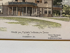 House for Wendell & Smith, Overlook, PA, 1893, Original Hand Colored -