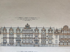 Carnegie Library, Pittsburgh, PA, 1892, J Appleton Wilson, Hand Colored Original -