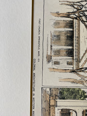 First Church, Springfield, Court House, Lenox, MA, 1895, Original Hand Colored -