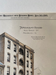 Tenement House, 607 Baker St, Philadelphia, 1895, Original Hand Colored -