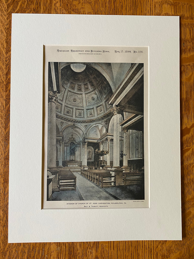 St John Chrysostum, Philadelphia, 1899, Baily & Truscott, Original Hand Colored -
