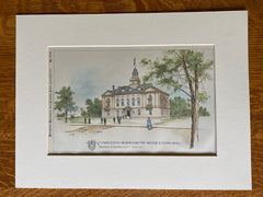 Billerica Town Hall, MA, 1894, Chapman & Frazer, Original Hand Colored -