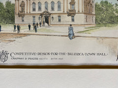 Billerica Town Hall, MA, 1894, Chapman & Frazer, Original Hand Colored -