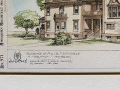 Miss E S Van Winkle House, Morristown, NJ, 1894, Original Hand Colored -