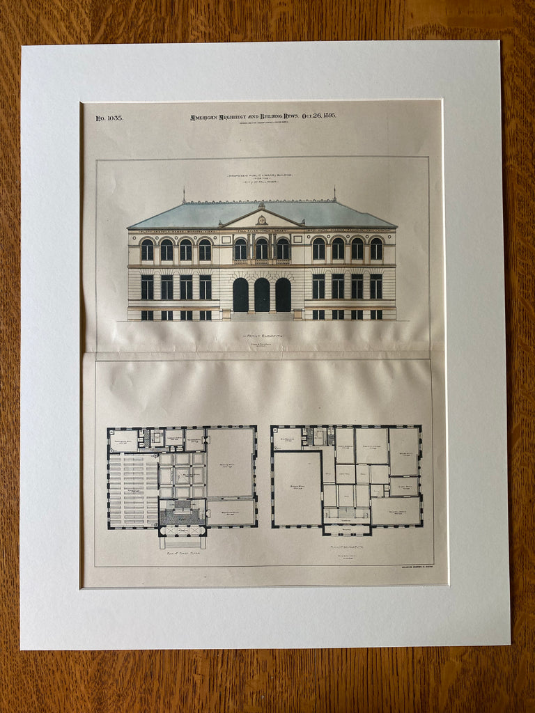 Fall Rivr Library Public Library, Fall River, MA, 1895, Charles Farnham, Original Hand C ...