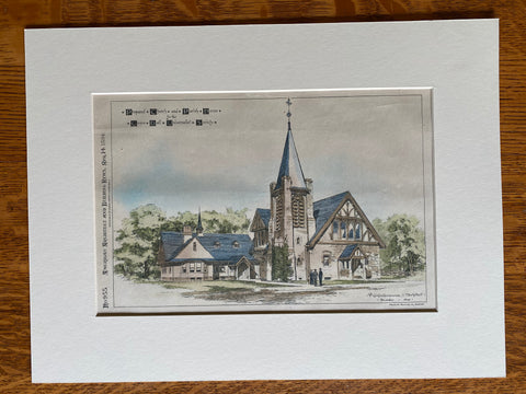 Grove Hall Universalist Church, Dorcester, MA, 1894, Original Hand Colored -