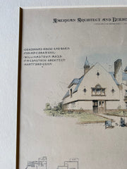Ezra Vail Barn & Cottage, Williamstown, MA, 1894, Original Hand Colored -