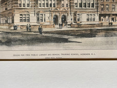 Library & Manual Training School, Hoboken, NJ, 1895, Original Hand Colored -