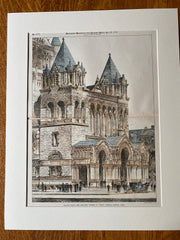 Galilee Porch, Towers, Trinity Church, Boston, MA, 1894, Original Hand Colored -