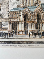 Galilee Porch, Towers, Trinity Church, Boston, MA, 1894, Original Hand Colored -
