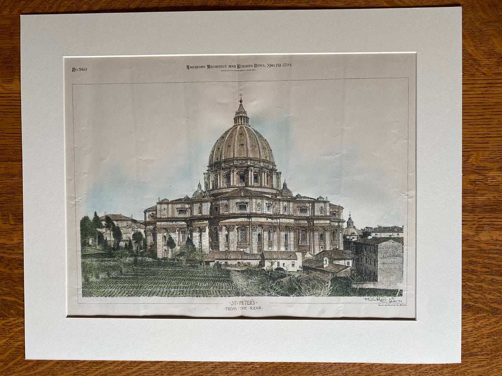 St. Peter's Basilica, Vatican City, Rome, 1894, Original Hand Colored -
