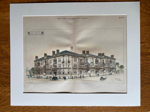 Venetta Apartments, Minneapolis, MN, 1895, Harry Jones, Original Hand Colored -