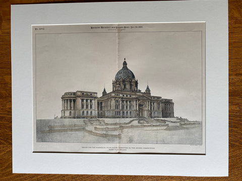 Minnesota State House, St Paul, MN, 1895, Ernest Flagg, Original Hand Colored -