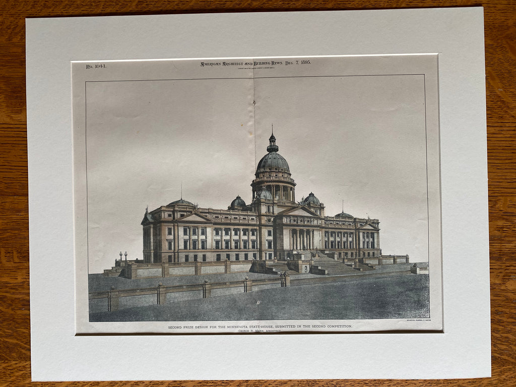 Minnesota State House, St Paul, MN, 1895, George Mann, Original Hand Colored -