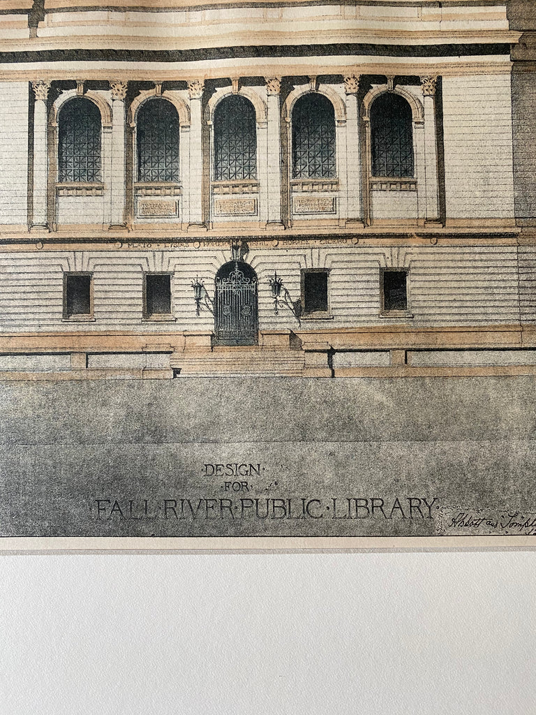 Fall Rivr Library Fall River Public Library, MA, 1895, Abbott & Tompkins, Original Hand ...