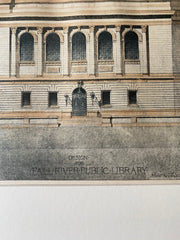 Fall River Public Library, MA, 1895, Abbott & Tompkins, Original Hand Colored -